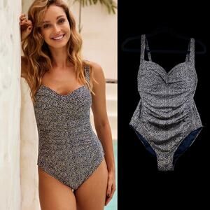 Nip Tuck Navy Blue Gold Joanne Twist Front One Piece Swimsuit Womens Sz 6